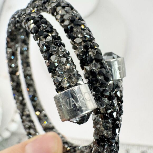 Swarovski Crystaldust Double Bangle Bracelet in black Memory Wire - Picture 5 of 16